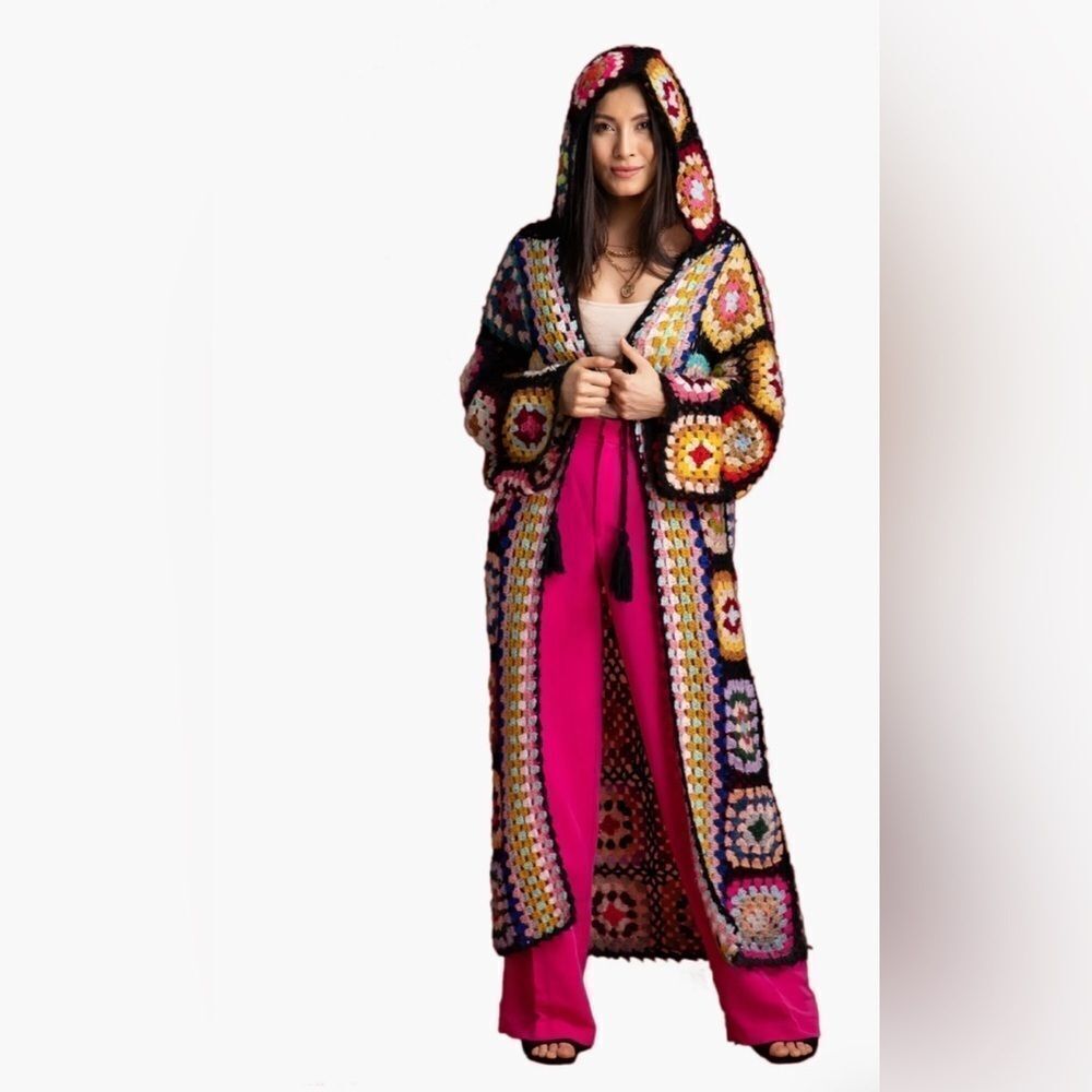 SAACHI Hooded Square Crochet Ruana